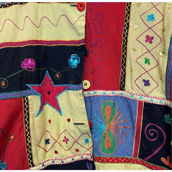 Vtg NEW DIRECTION Jacket Womens Med Multicolor Patchwork Button Down Embroidered - Picture 12 of 15